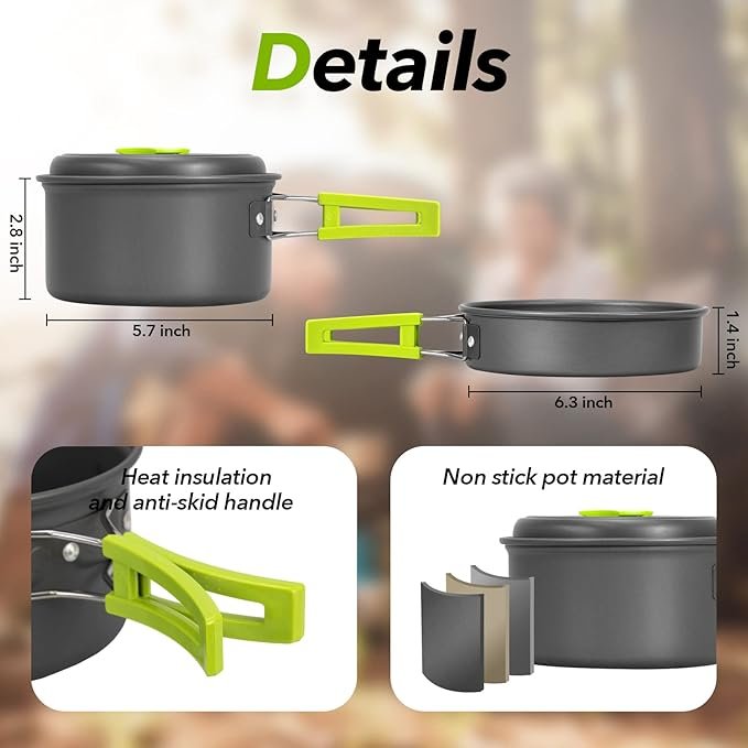 15pcs Camping Cookware Mess Kit