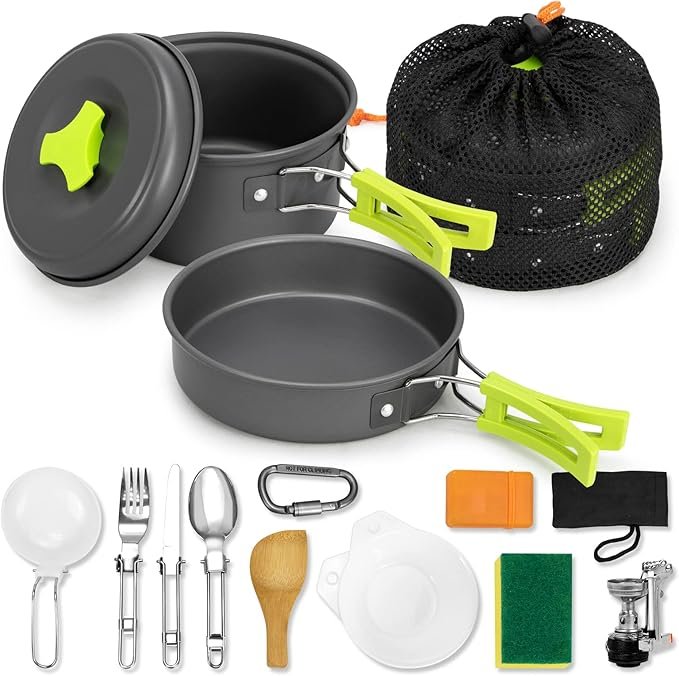 15pcs Camping Cookware Mess Kit