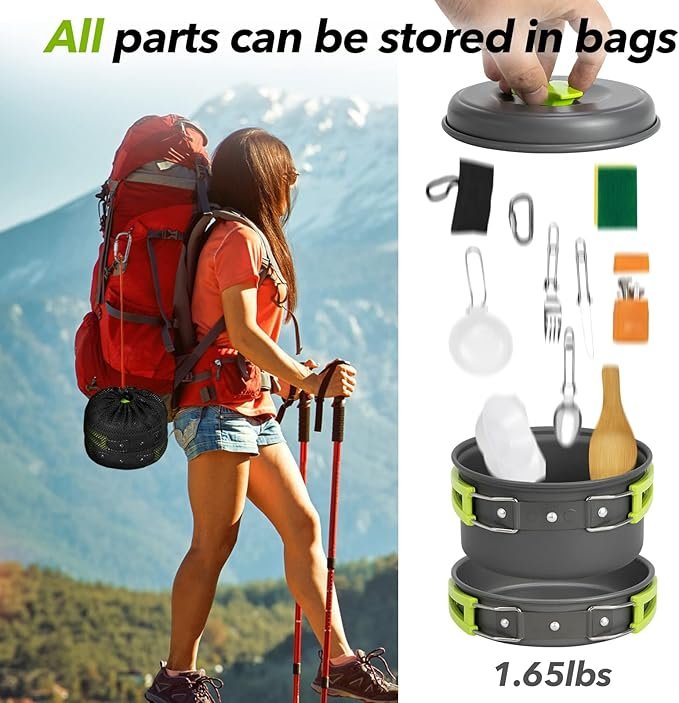 15pcs Camping Cookware Mess Kit